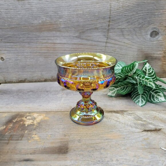 Candy Dish King's Crown Colony Marigold Carnival Glass Iridescent Compote - Picture 10 of 11